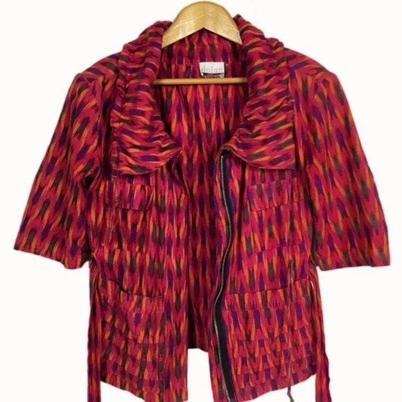 Pink Orange Ikat Print Tie Belt Jacket by Dolan - Picture 4 of 8